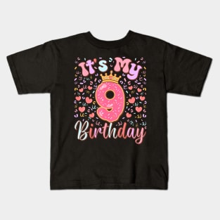 Its My 9Th Birthday Cake Donut 9 Years Old Confetti Kids Kids T-Shirt